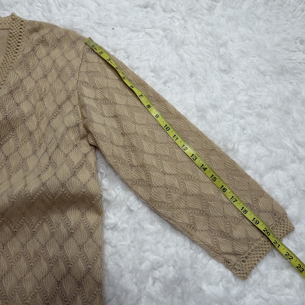 Vintage 1950s Japan Cardigan Sweater Open Front Scalloped Beige Knit 50 52 Rare - Picture 9 of 9